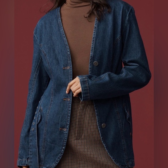 Anthropologie Women's Denim Belted Jacket - Picture 2 of 4